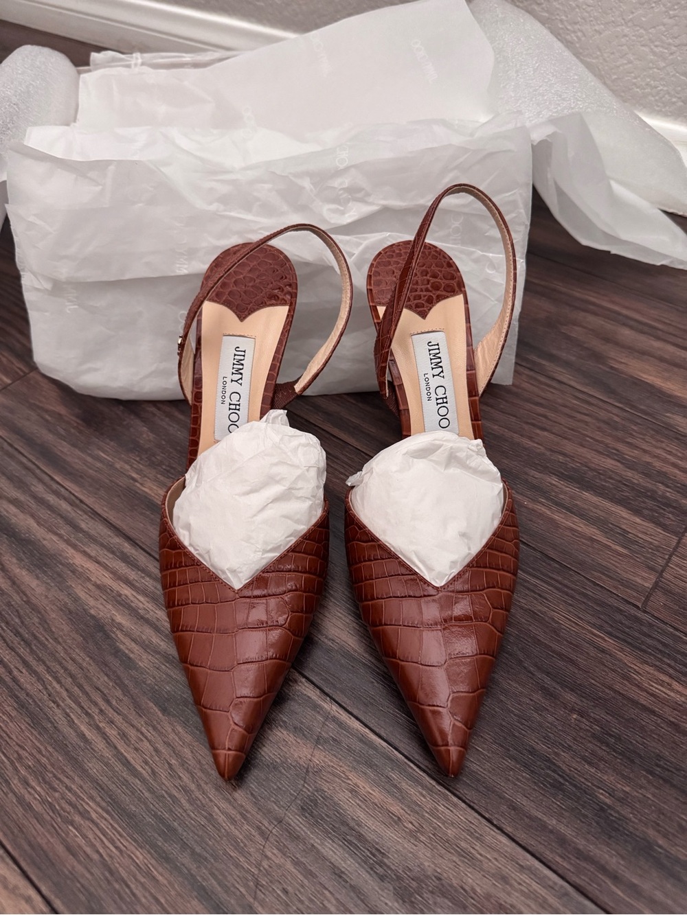 Jimmy Choo Thandi 85 Croc-Embossed Pointed Slingback